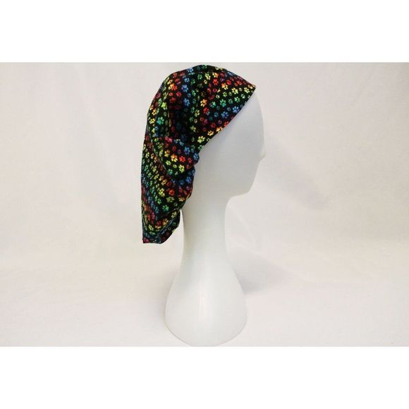 Rainbow Paw Prints Bouffant Surgical Dental Scrub Cap Chemo Hat - Picture 3 of 4